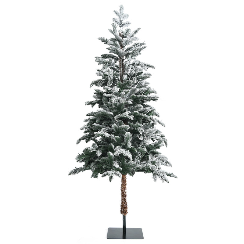 6 Feet Artificial Snow Flocked Pencil Christmas Tree with Warm White LED Lights - Relaxacare