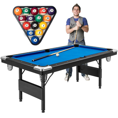 6 Feet Foldable Billiard Pool Table-Blue - Relaxacare