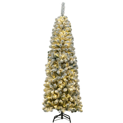 6 Feet Pre-lit Snow Flocked Artificial Pencil Christmas Tree with 250 LED Lights - Relaxacare