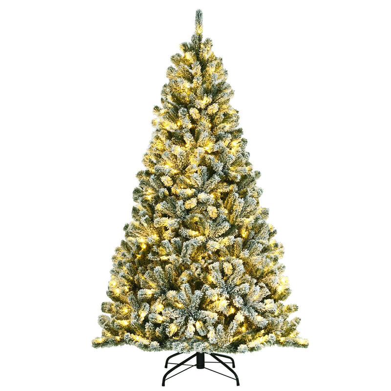 6 Feet Pre-lit Snow Flocked Hinged Christmas Tree with 928 Tips and Metal Stand-6 ft - Relaxacare