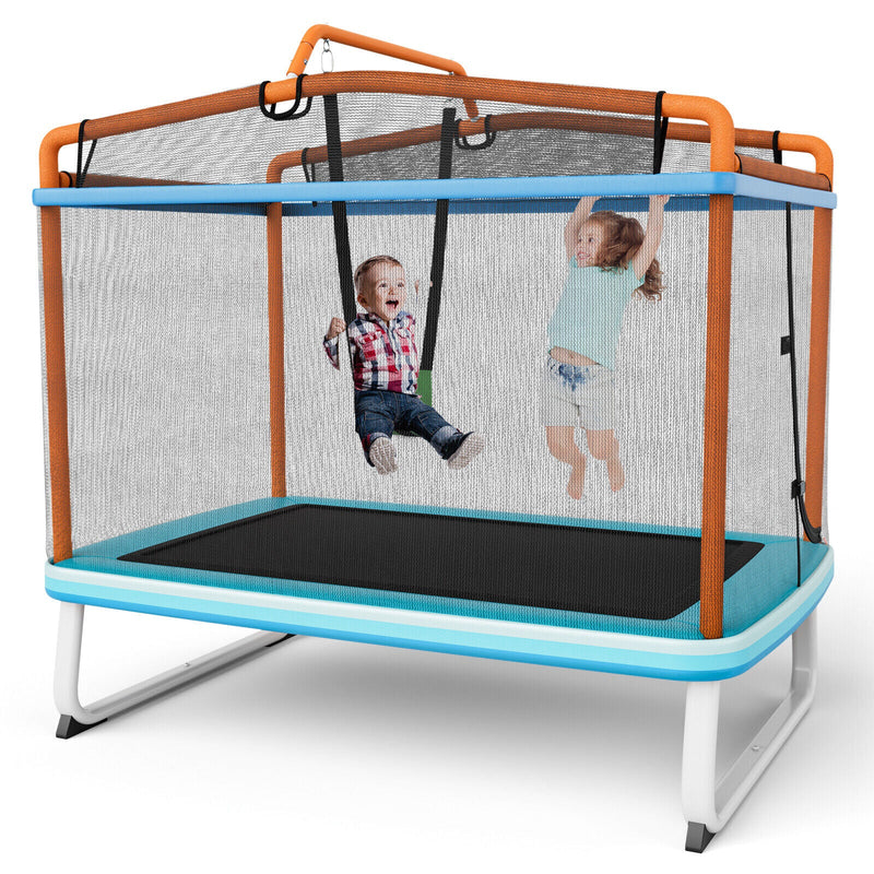 6 Feet Rectangle Trampoline with Swing Horizontal Bar and Safety Net-Orange - Relaxacare