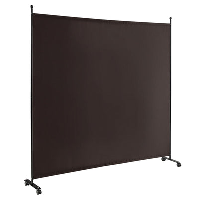 6 Feet Single Panel Rolling Room Divider with Smooth Wheels-Brown - Relaxacare