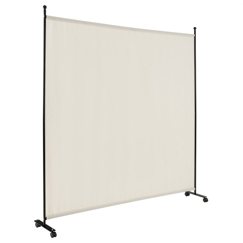 6 Feet Single Panel Rolling Room Divider with Smooth Wheels-White - Relaxacare