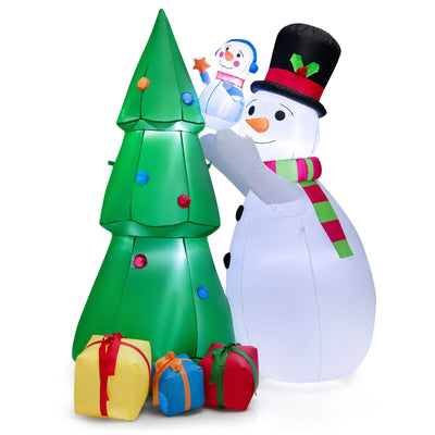 6 Feet Tall Inflatable Christmas Snowman and Tree Decoration Set with LED Lights - Relaxacare