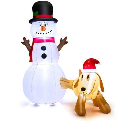 6 Feet Tall Inflatable Snowman and Dog Set Christmas Decoration with LED Lights - Relaxacare