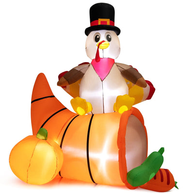 6 Feet Thanksgiving Inflatable Turkey on Cornucopia Harvest Autumn Decor with Light - Relaxacare