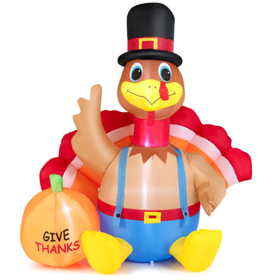 6 Feet Thanksgiving Inflatable Turkey with Pumpkin Fall Harvest Decor with Lights - Relaxacare