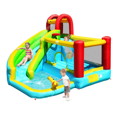 6 in 1 Inflatable Bounce House with Climbing Wall and Basketball Hoop without Blower - Relaxacare