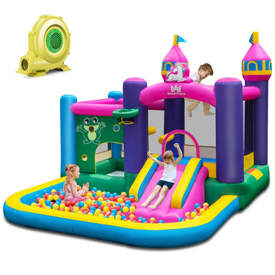 6-in-1 Kids Inflatable Unicorn-themed Bounce House with 735W Blower - Relaxacare