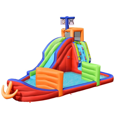 6-in-1 Kids Pirate Ship Water Slide Inflatable Bounce House with Water Guns Without Blower - Relaxacare