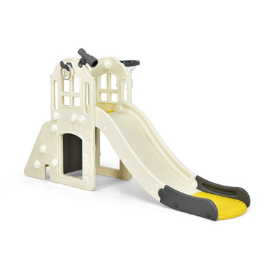 6-In-1 Large Slide for Kids Toddler Climber Slide Playset with Basketball Hoop-Yellow - Relaxacare