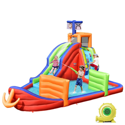 6-in-1 Pirate Ship Waterslide Kid Inflatable Castle with Water Guns and 735W Blower - Relaxacare