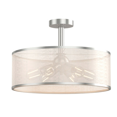 6-Light Semi Flush Mount Ceiling Light Pendant Lamp with Fabric Drum-shaped Shade - Relaxacare