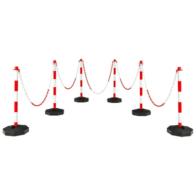 6 Pack 34 Inch Traffic Delineator Poles with 5 Feet Chains and Fillable Base-White - Relaxacare