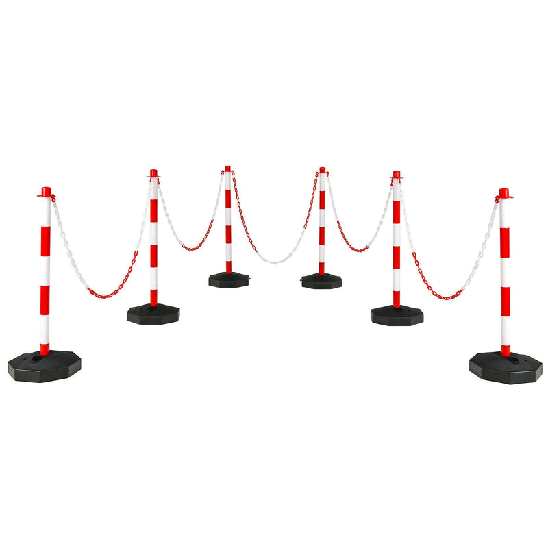 6 Pack 34 Inch Traffic Delineator Poles with 5 Feet Chains and Fillable Base-White - Relaxacare