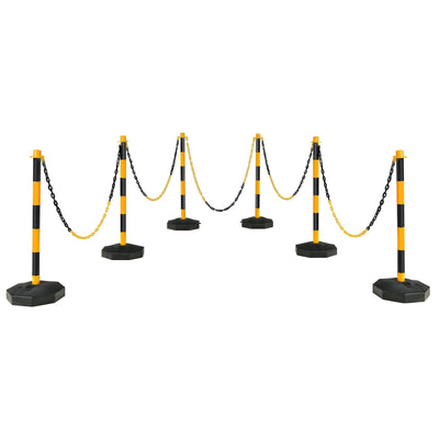 6 Pack 34 Inch Traffic Delineator Poles with 5 Feet Chains and Fillable Base-Yellow - Relaxacare