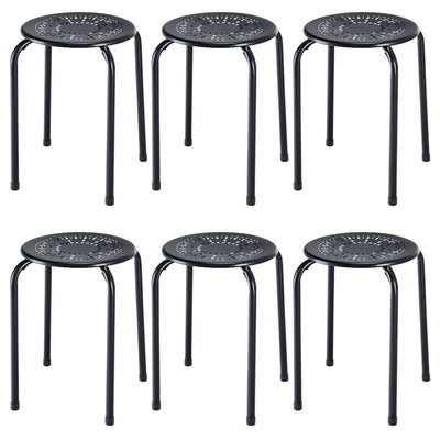 6-Pack Stackable Multifunctional Daisy Design Backless Round Metal Stool Set - Relaxacare