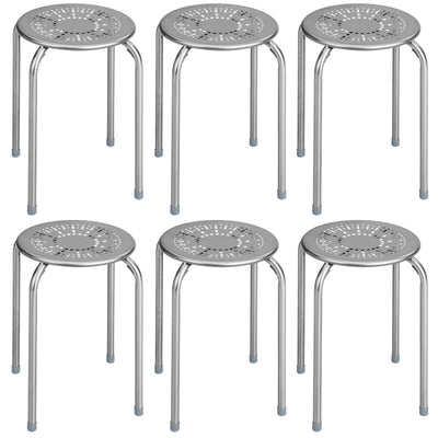 6-Pack Stackable Multifunctional Daisy Design Backless Round Metal Stool Set-Grey - Relaxacare