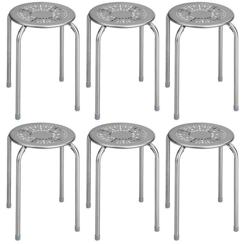 6-Pack Stackable Multifunctional Daisy Design Backless Round Metal Stool Set-Grey - Relaxacare