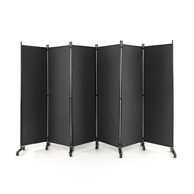 6 Panel 5.7 Feet Tall Rolling Room Divider on Wheels-Gray - Relaxacare