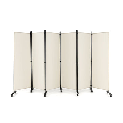 6 Panel 5.7 Feet Tall Rolling Room Divider on Wheels-White - Relaxacare