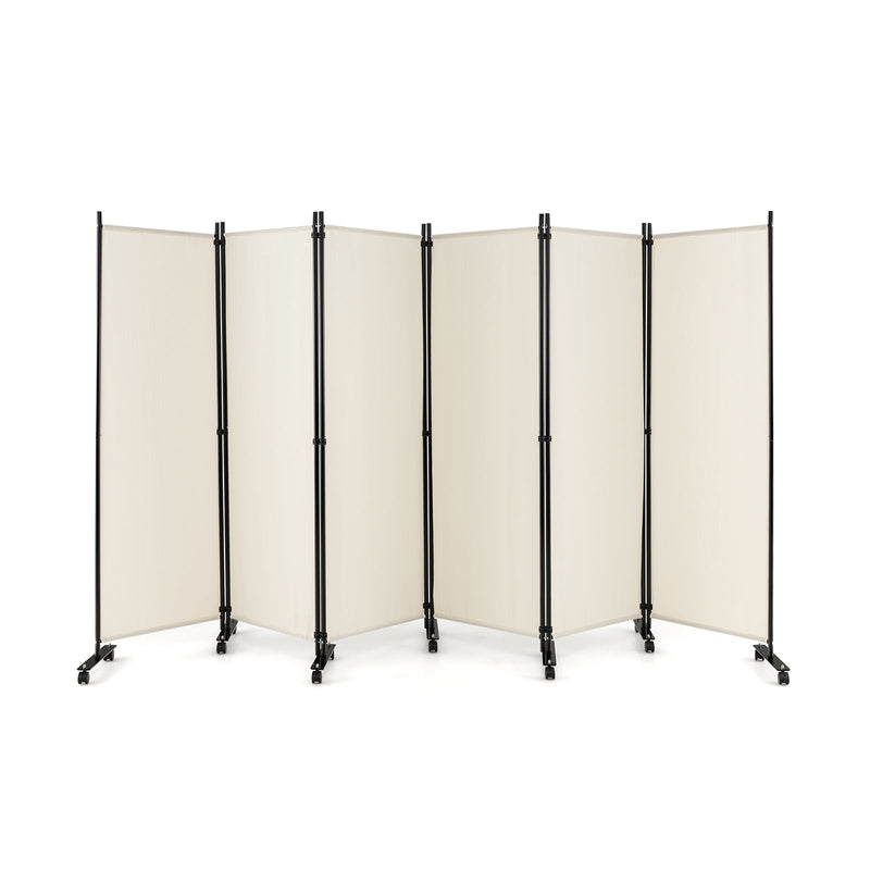 6 Panel 5.7 Feet Tall Rolling Room Divider on Wheels-White - Relaxacare