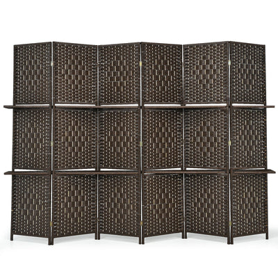 6 Panel Folding Weave Fiber Room Divider with 2 Display Shelves - Relaxacare
