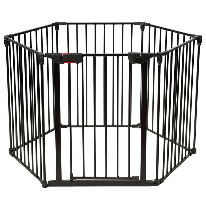 6 Panel Wall-mount Adjustable Baby Safe Metal Fence Barrier-Black - Relaxacare