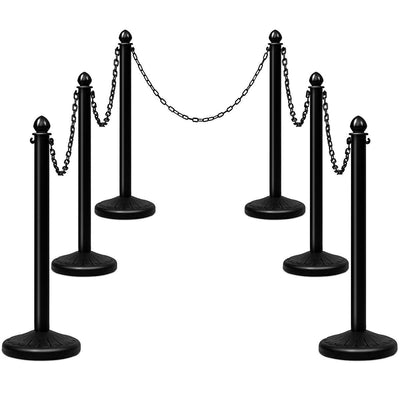 6 Pcs Plastic Stanchion Set with 5 Detachable Chains for Indoor and Outdoor-Black - Relaxacare