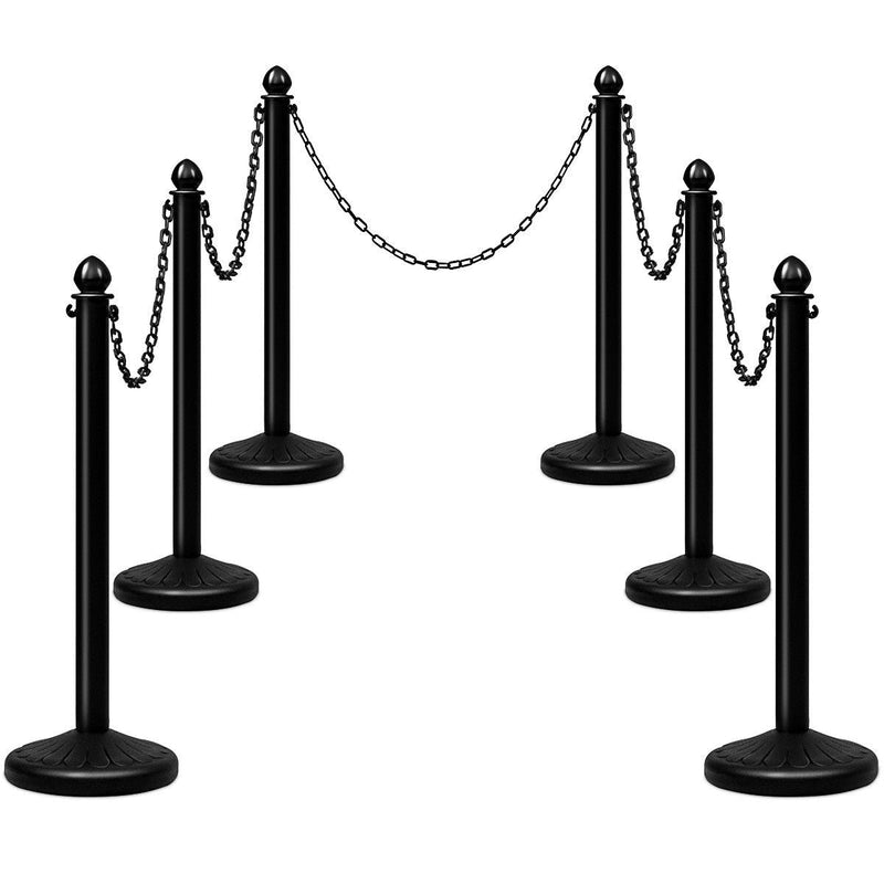6 Pcs Plastic Stanchion Set with 5 Detachable Chains for Indoor and Outdoor-Black - Relaxacare