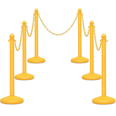 6 Pcs Plastic Stanchion Set with 5 Detachable Chains for Indoor and Outdoor-Yellow - Relaxacare