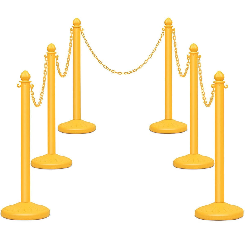 6 Pcs Plastic Stanchion Set with 5 Detachable Chains for Indoor and Outdoor-Yellow - Relaxacare