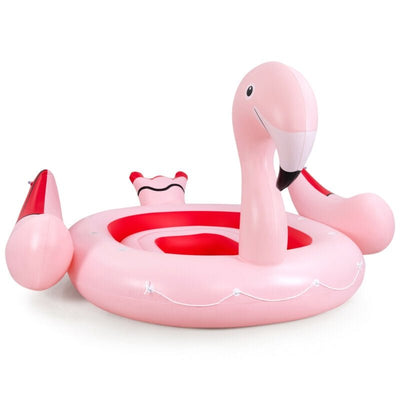 6 People Inflatable Flamingo Floating Island with 6 Cup Holders for Pool and River - Relaxacare