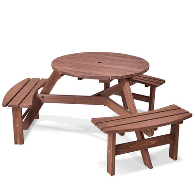 6-Person Patio Wood Picnic Table Beer Bench Set - Relaxacare