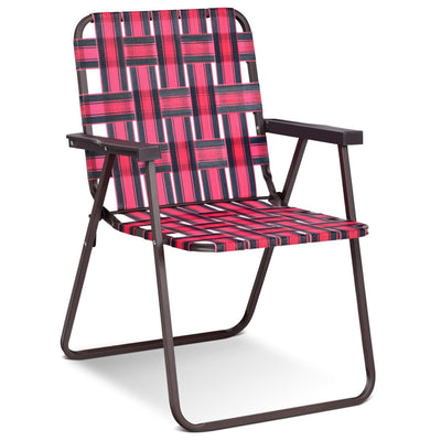 6 Pieces Folding Beach Chair Camping Lawn Webbing Chair-Red - Relaxacare