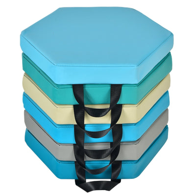 6 Pieces Multifunctional Hexagon Toddler Floor Cushions Classroom Seating with Handles-Blue - Relaxacare