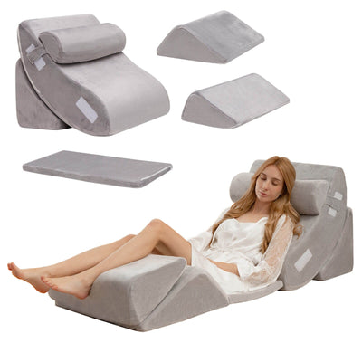 6 Pieces Orthopedic Bed Wedge Pillow Set for Back Neck Leg-Gray - Relaxacare