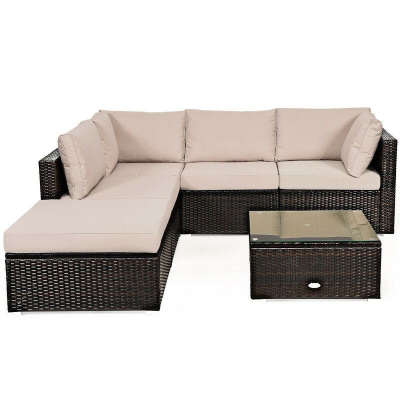 6 Pieces Outdoor Patio Rattan Furniture Set Sofa Ottoman - Relaxacare