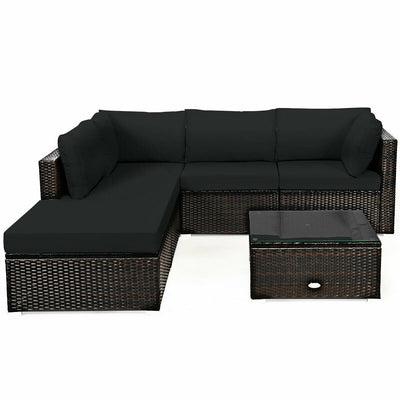 6 Pieces Outdoor Patio Rattan Sectional Sofa Set with Coffee Table - Relaxacare