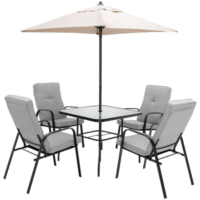 6 Pieces Patio Dining Set with Umbrella and Stackable Cushioned Chairs - Relaxacare