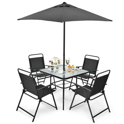 6 Pieces Patio Dining Set with Umbrella-Gray - Relaxacare