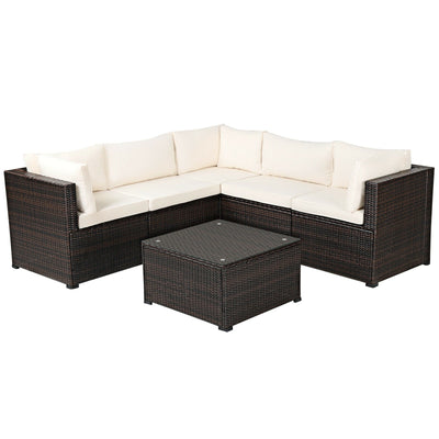 6 Pieces Patio Furniture Sofa Set with Cushions for Outdoor-Beige - Relaxacare