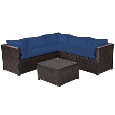 6 Pieces Patio Furniture Sofa Set with Cushions for Outdoor-Navy - Relaxacare