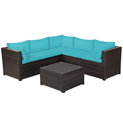 6 Pieces Patio Furniture Sofa Set with Cushions for Outdoor-Turquoise - Relaxacare