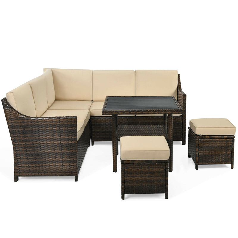 6 Pieces Patio Rattan Dining Sofa Funiture Set - Relaxacare