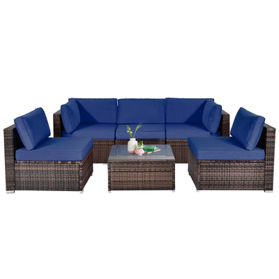 6 Pieces Patio Rattan Furniture Set with Cushions - Relaxacare