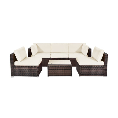 6 Pieces Patio Rattan Furniture Set with Cushions and Glass Coffee Table-White - Relaxacare