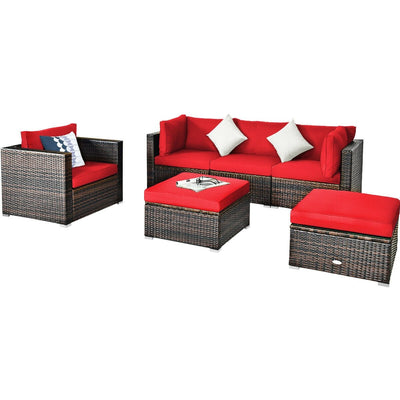 6 Pieces Patio Rattan Furniture Set with Sectional Cushion - Relaxacare