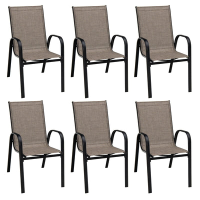 6 Pieces Patio Stackable Dining Chairs with Curved Armrests and Breathable Fabric - Relaxacare