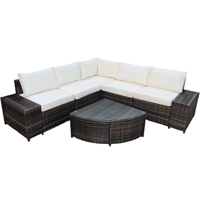 6 Pieces Rattan Furniture Cushioned Sofa Set - Relaxacare